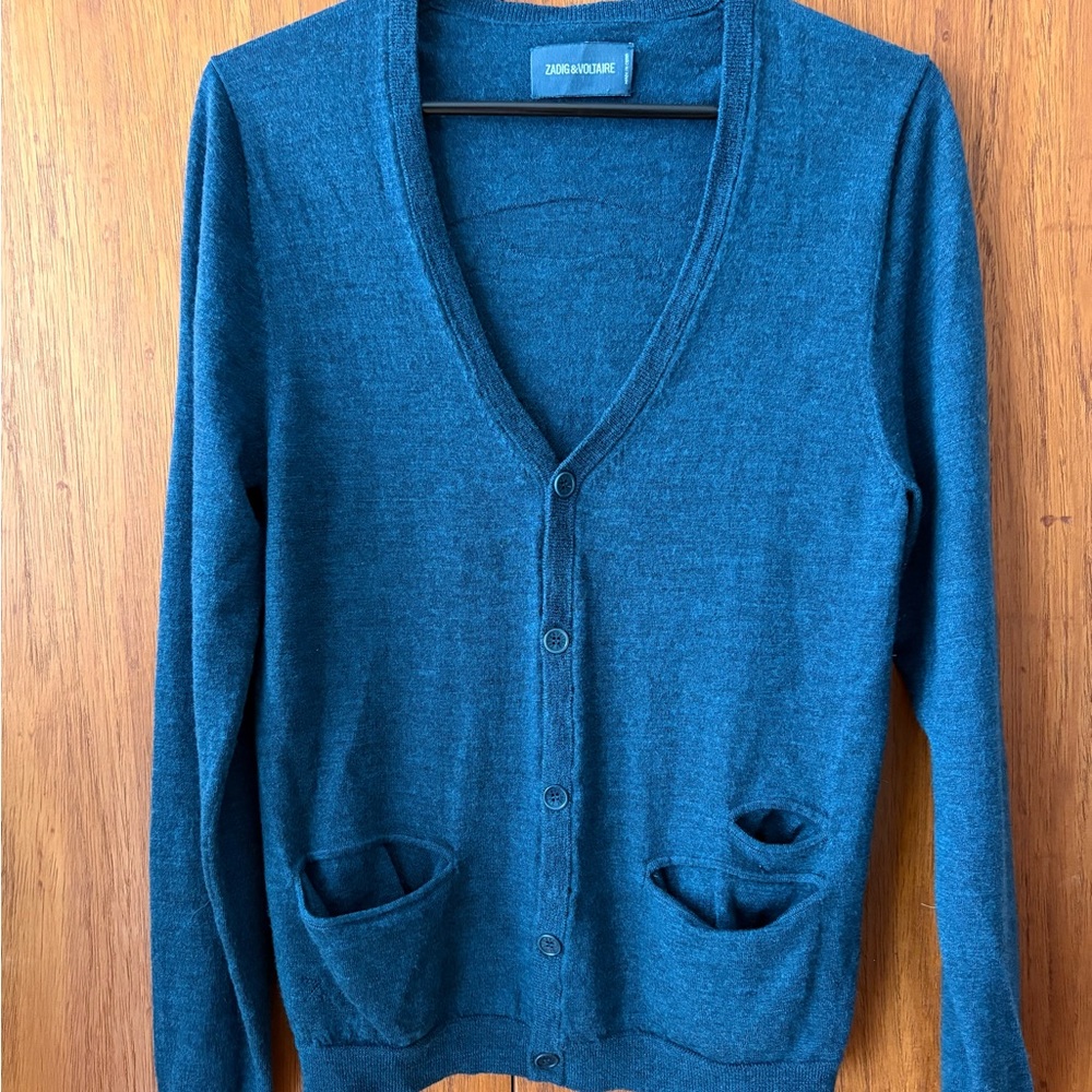 Zadig & Voltaire Teal V-Neck Button Cardigan